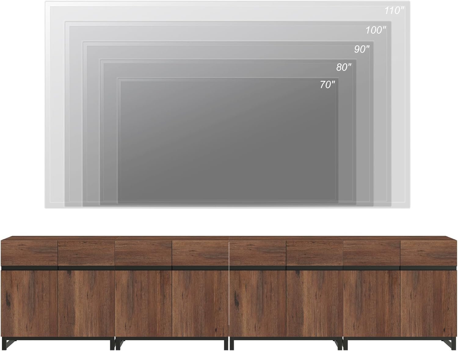 WAMPAT Modern TV Stand for TVs Up to 110 Inch, 4-in-1 Wood Entertainment Center with Adjustable Shelves, Media Console for Living Room, Brown