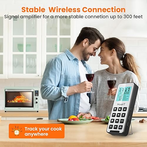 Miniatura 3 de Termómetro inalámbrico para carne, termómetro digital inalámbrico de 300 pies con función de alarma para horno, parrilla, cocina, barbacoa,