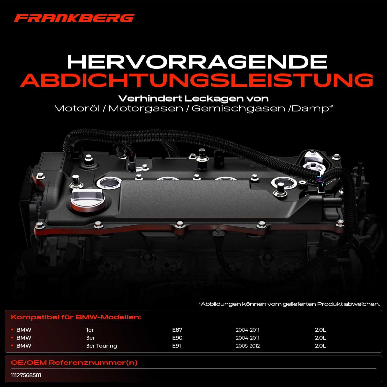 Frankberg Ventildeckel Kompatibel mit 1er E87 118i 120i 2.0L 2004-2011 3er E90 318i 320i 2.0L 2004-2011 3er Touring E91 318i 320i 2.0L 2005-2012 Replace# 11127568581
