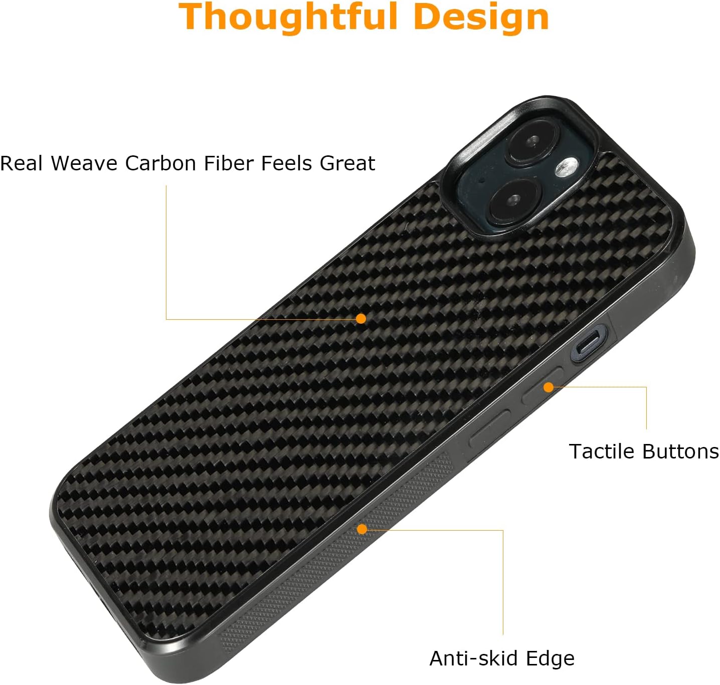 molzar Grip Series for iPhone 15 Case with Real Weave Carbon Fiber, Built-in Metal Plate for Magnetic Mount, Works with Qi-Certified Chargers, Glossy Black/Weave