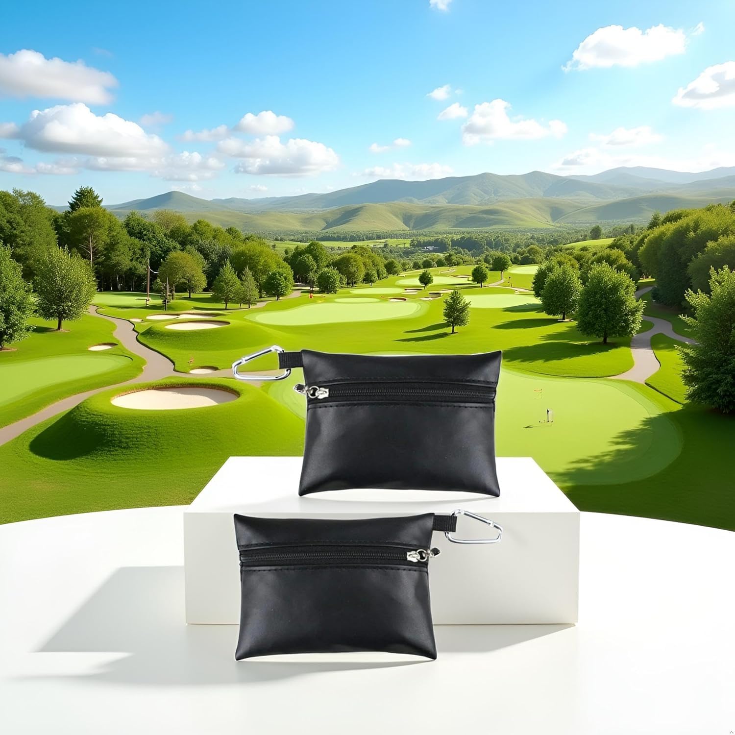 Borsa per tee da golf in pelle con cerniera, accessori per borse da golf, sacchetti neri per mini golf tee
