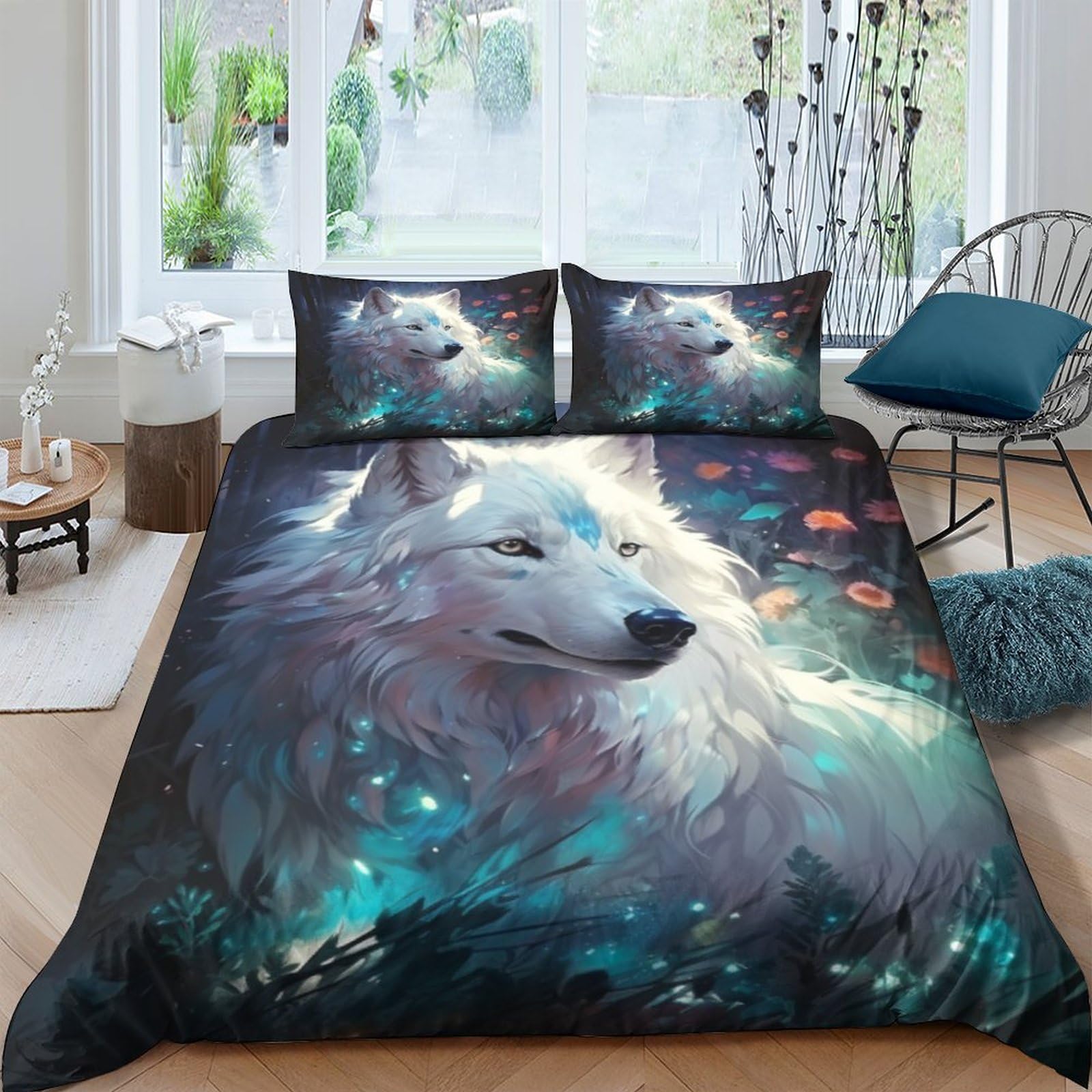 Parure de lit loup 200x200 avec housse de couette imprimée 3D en microfibre
