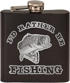 Rogue River Tactical Funny Fishing Flask I'd Rather Be Fishing Stainless Steel Hip Flask Premium Matte Black Makes a Great Gift For Him Dad Father Gag Joke Gift