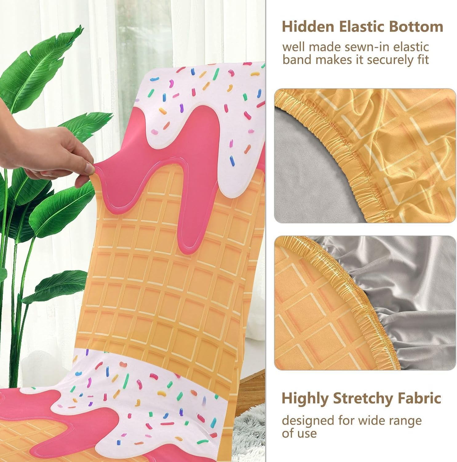 ALAZA Chair Covers for Dining Room, White Ice Cream Stretch Chair Cover Sets Chair Protector Removable Washable for Ktichen Restaurant Hotel