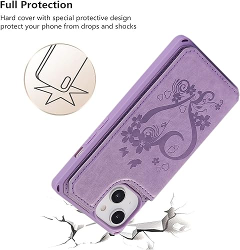 Miniatura 8 de iCoverCase Funda compatible con iPhone 14 Plus con tarjetero para mujer, bloqueo RFID en relieve, piel sintética con correa de muñeca de 6.7