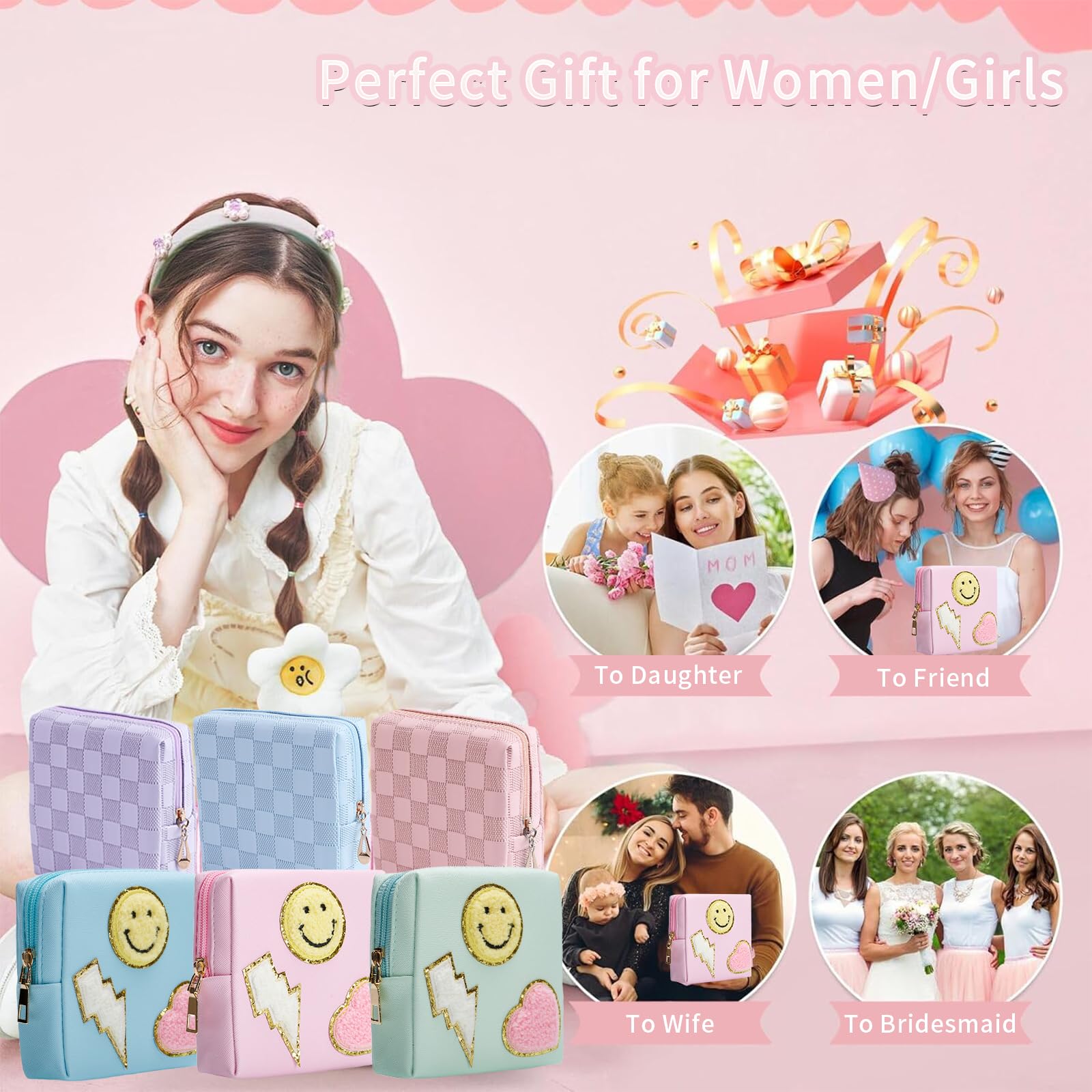 Bolsa de periodo para mujeres y niñas | Bolsa de almacenamiento de servilletas sanitarias de piel sintética | Lindas bolsas de almohadillas para el período | Bolsa menstrual discreta para 7