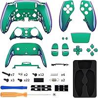 Vista 2 de eXtremeRate Juego Completo de Carcasa con Botones Touchpad Compatible con Controlador PS5 Edge, Carcasa Decorativa de Repuesto Verde Púrpura