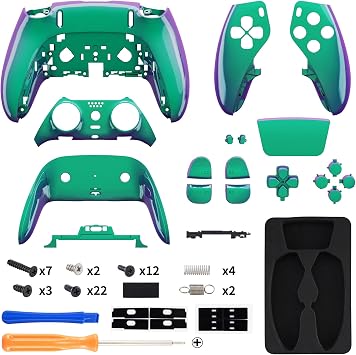 eXtremeRate Full Set Shell with Buttons Touchpad Compatible with ps5 Edge Controller, Chameleon Green Purple Replacement Decorative Trim Shell Front Back Plates Compatible with ps5 Edge Controller