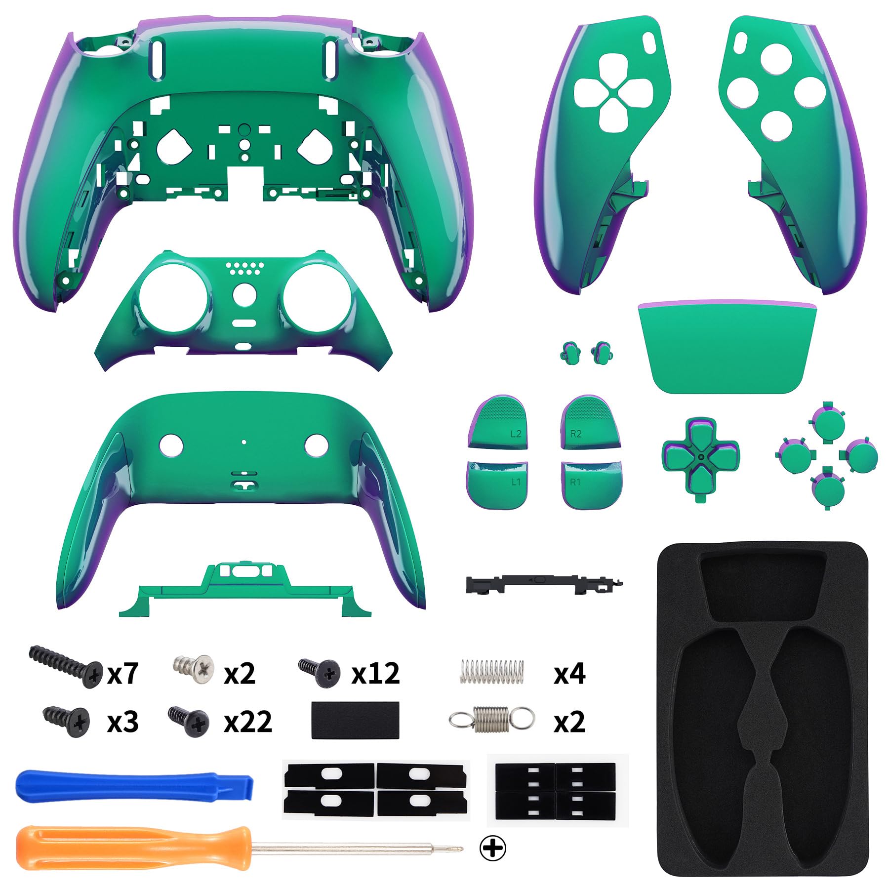 eXtremeRate Komplettes Set Gehäuse Shell Button Touchpad PS5 Edge Controller Chamäleon Grün Lila Ersatz Dekorative Verkleidung Schale Front Back Plate für PS5 Edge Controller
