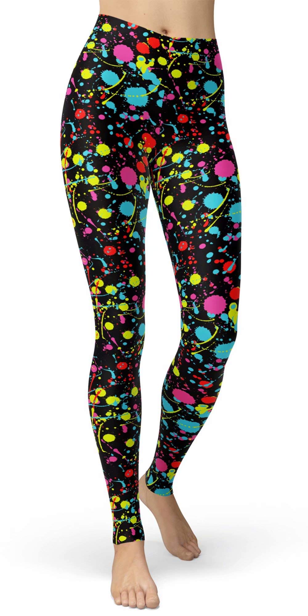 sissycos Women's 80s Leggings Neon Artistic Splash Printed Pants