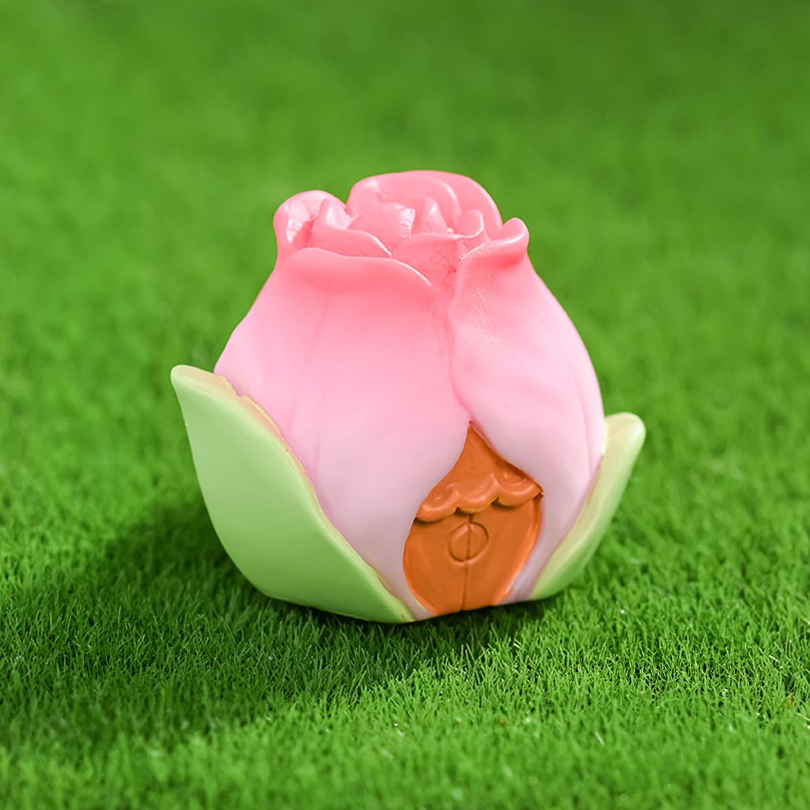 Quoravel Mini Fairy Garden House, Resin Flower House Figurine for DIY Micro Landscape, Tiny Tulip Morning Glory Ornament for Bonsai Terrarium B