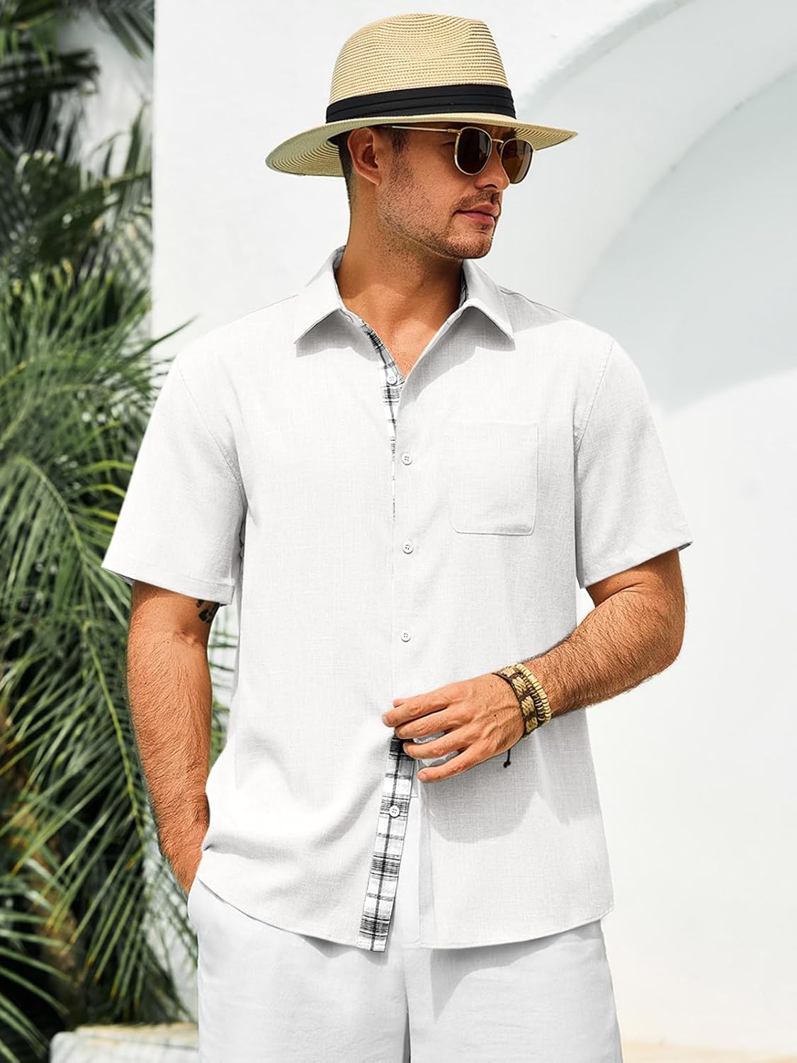 Runcati Mens Short Sleeve Shirt Button Down Casual Summer Beach Shirts Vacation Wedding Tops with Pocket - Image 2