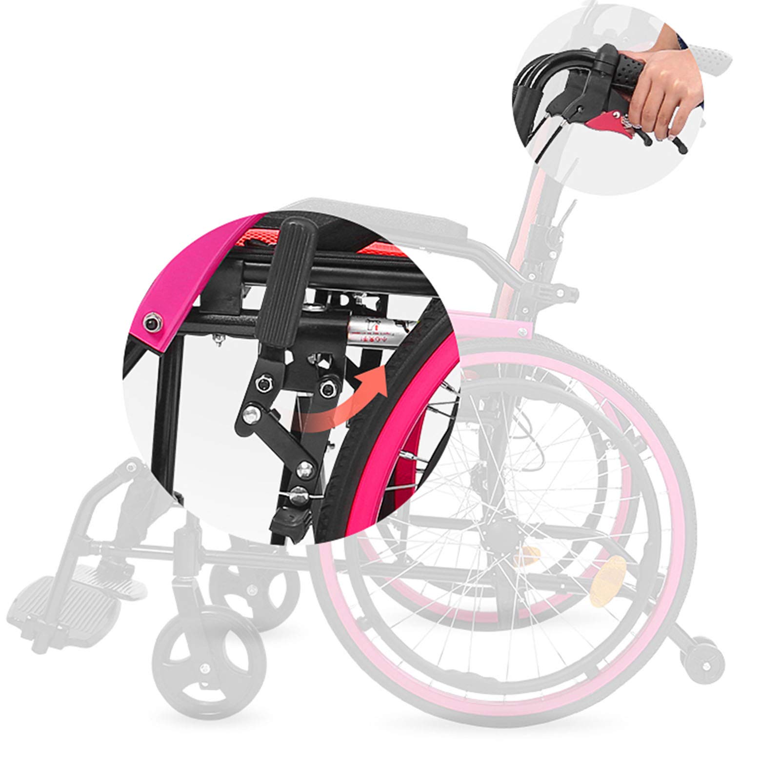 Lekkie Wózki Inwalidzkie, Samojezdne Wózki Inwalidzkie Składane Lekkie/Pink
