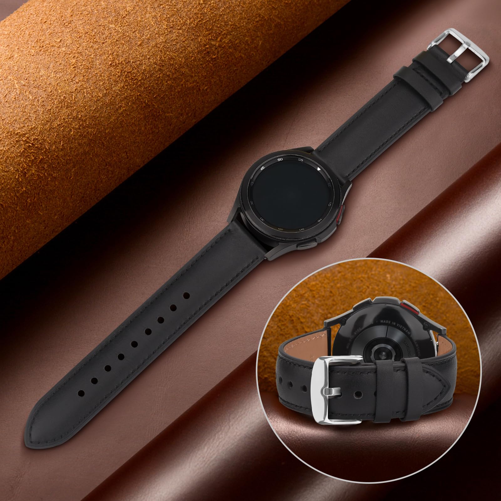 Leather Strap for Garmin Vivoactive 4s, Venu 3s/2s, Forerunner 255s/265s, Vivomove 3s - Image 4