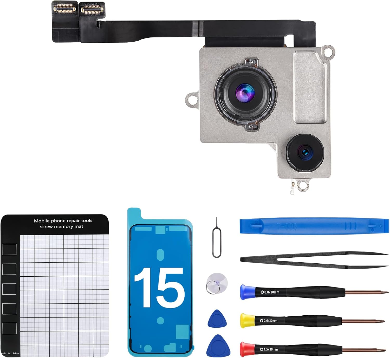 for iPhone 15 Camera Replacement Rear Camera Replacement 48MP HD Video HDR Photo Main Camera Flex Cable Lens Module Assemble Full Repair Tools Kit A3090 A2846 A3089 A3092