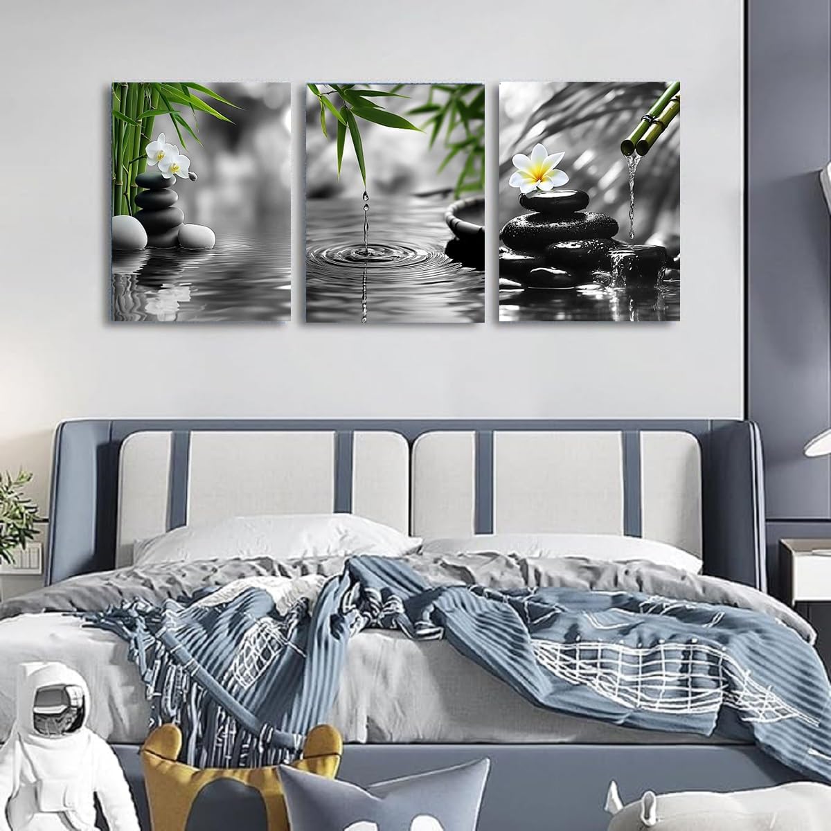 Yxbhhym Black and White Zen Wall Art Poster Gray Prints Green Room Decor Buddha Canvas Pictures Zen Artwork for Spa Living Room Wall Decoration Bathroom Wall Art Bedroom Home Decor Framed