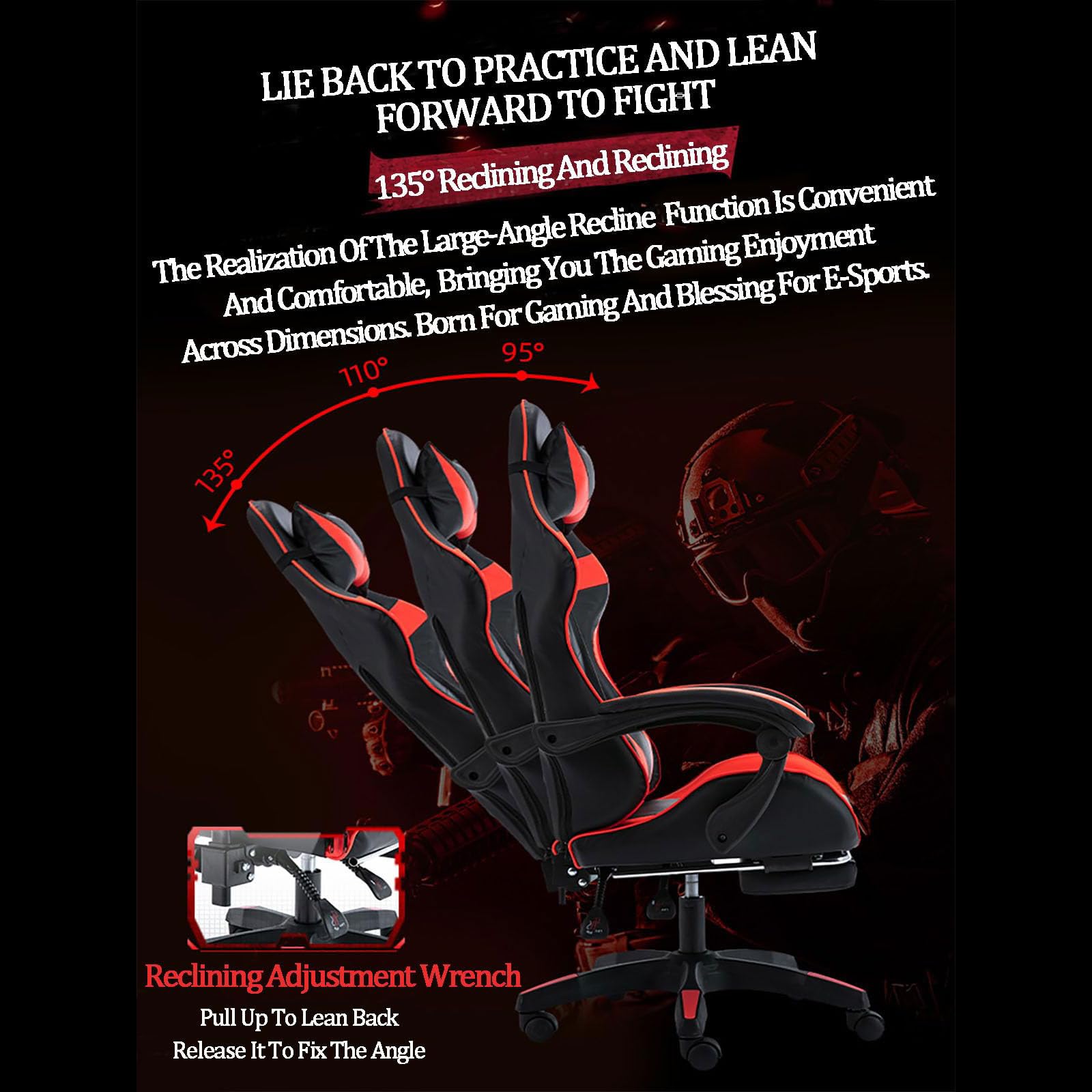 Gaming-Stuhl mit Lendenwirbelstütze, ergonomischer Bürostuhl mit hoher Rückenlehne mit PU-Leder und einziehbarer Fußstütze für Komfort beim Gaming und im Büro