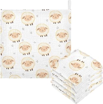 Bolaz Baby Gauze Towels for Kids Soft Handkerchief Newborn 100% Cotton Sheep White Absorbent 12x12 Inch 3 Pack
