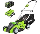 Greenworks 40V 16" Cordless Lawn Mower, Ultra-Light Push Mower with 4.0Ah Battery & Charger(75+ Tool Compatibility, 45Min Runtime)