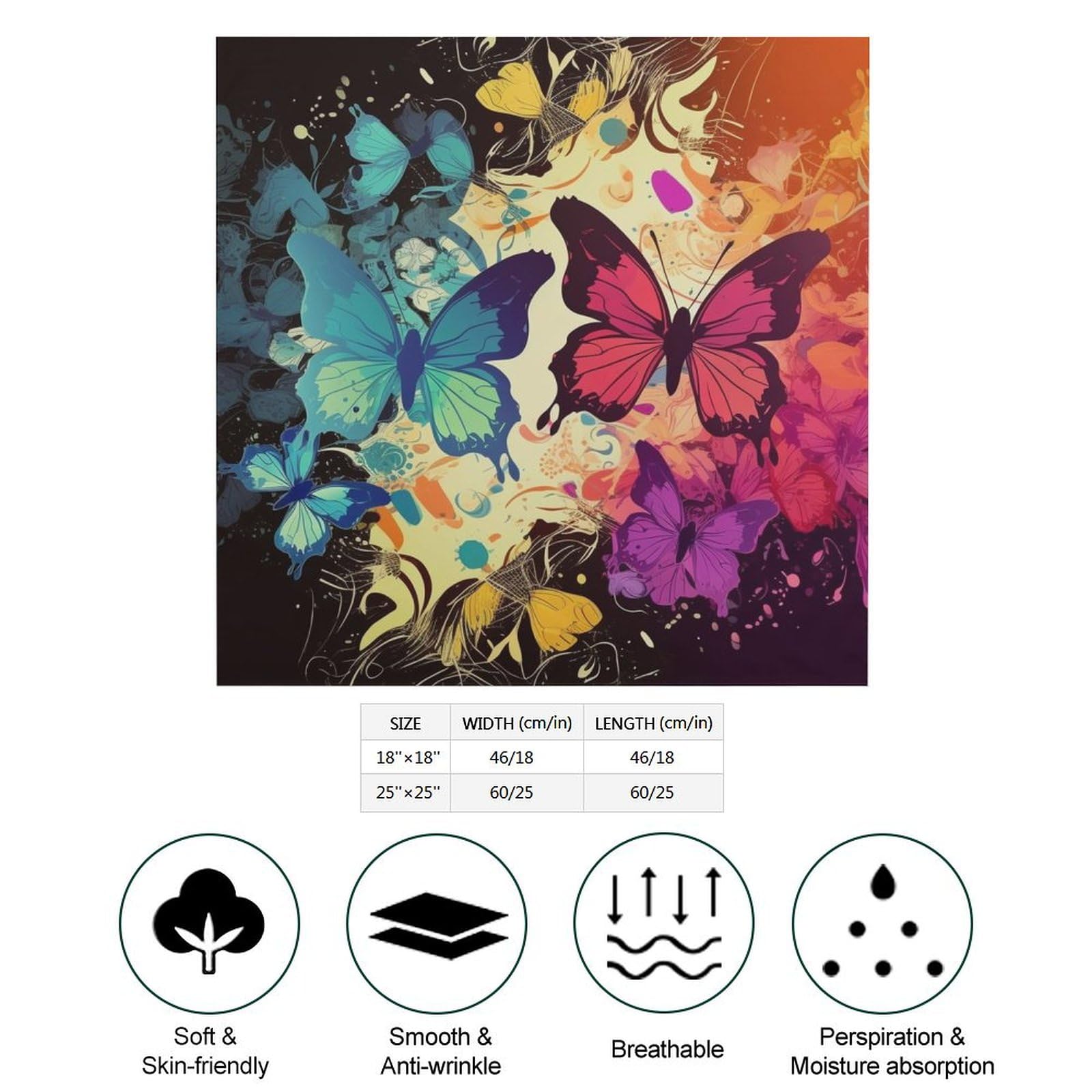 FJWKLRBV Head Scarf for Women Colorful Butterfly Pattern Women's Satin Silk Scarf Square Satin Hair Scarves Silk Bandana