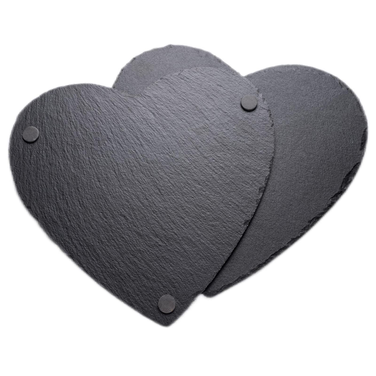 WLWNWFT Schieferplatte Servierplatte Herz 2er Set, Schiefer Herz 25 cm mit Kreidestift, Schiefer Käseplatte Herzplatten, Ideal zum Servieren und als Deko
