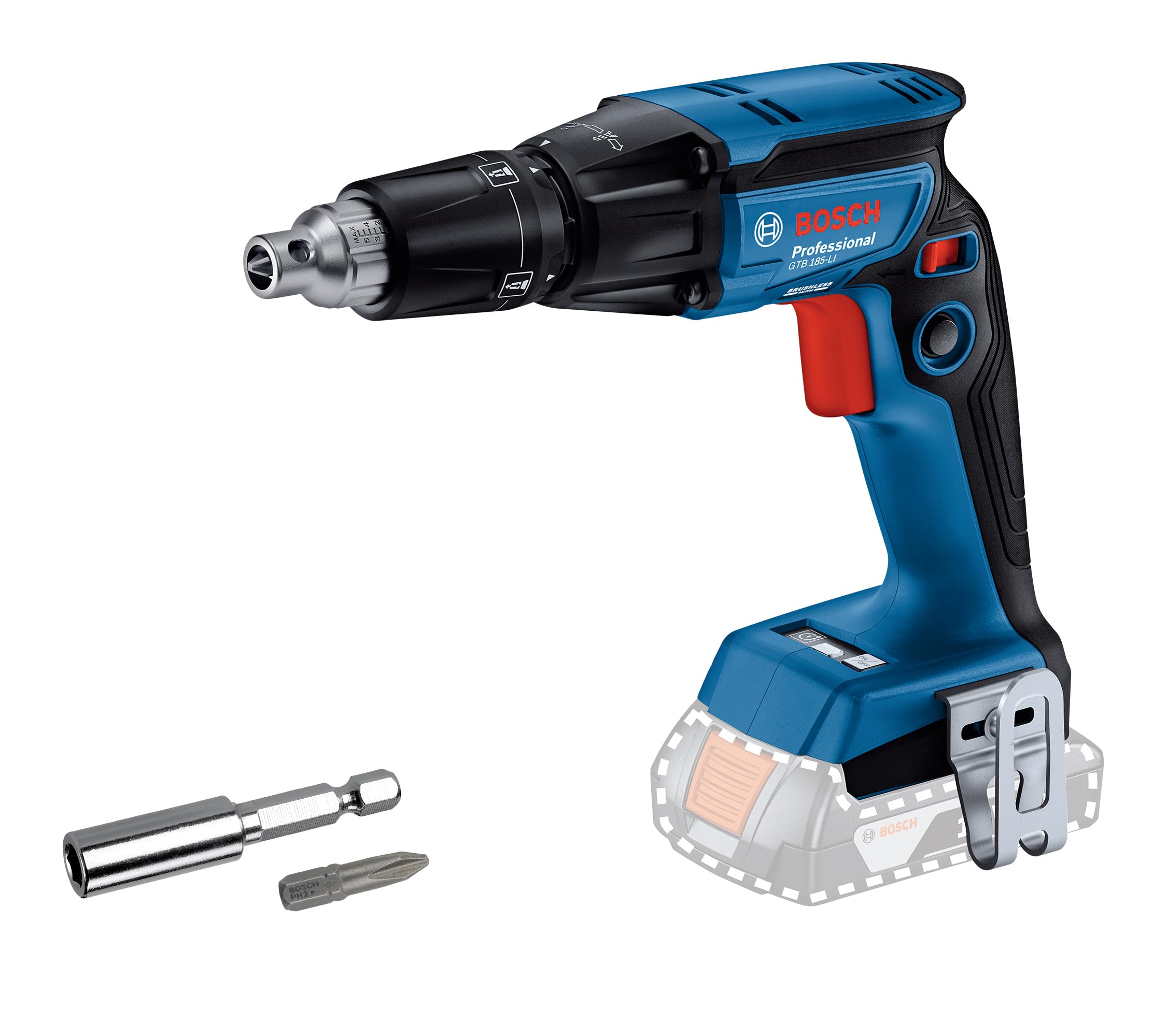 Bosch Professional system 18V: akumulatorowa wkrętarka do montażu suchej zabudowy GTB 185-LI (1 wkładka do wkrętaka, prędkość obrotowa bez obciążenia 0 – 4.500 min-1)