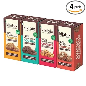 Kikibix Tasty & Healthy Cookies Combo Pack | No Maida & No Refine Sugar | Natural Jaggery Biscuit | Healthy Snacks For Diabetic (Assorted Combo Pack of 4) - image, photos