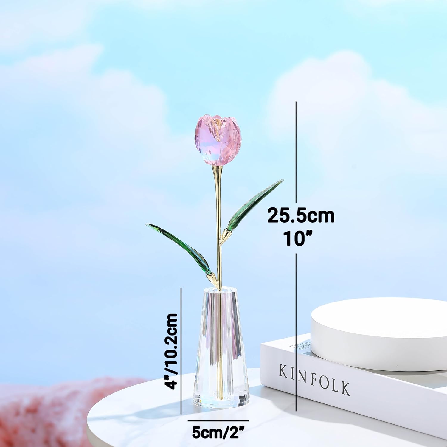 Pink Crystal Tulips Flowers with Stems - Glass Flowers with Vases Home Decor Collectible Figurine Paperweight Tulip Gifts for Women Mom Bestfriend Wedding Anniversary Mothers Day - Image 4