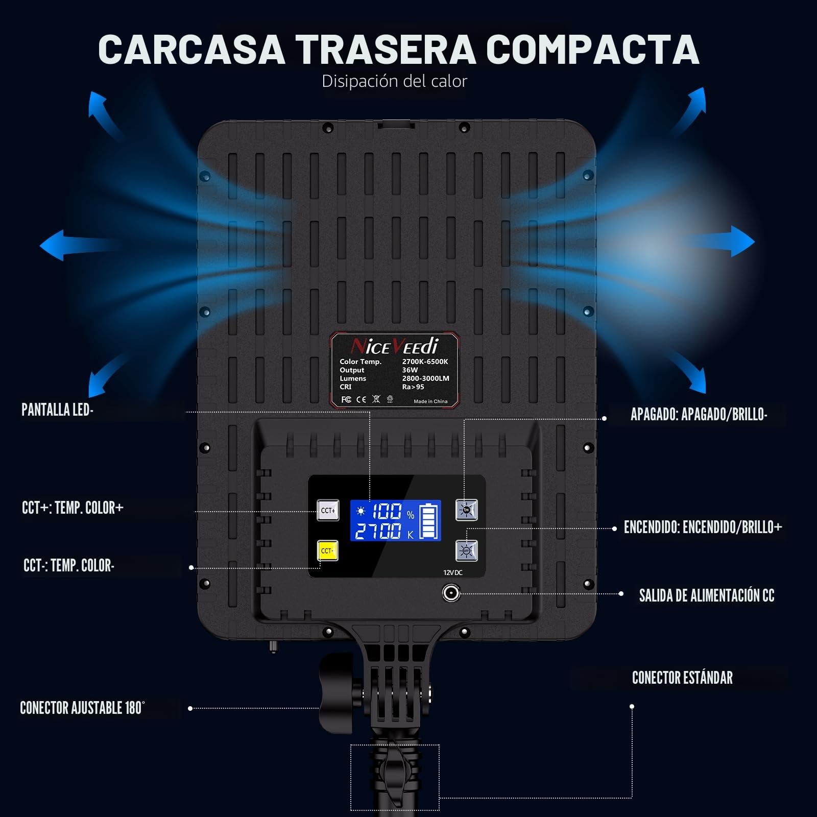 NiceVeedi Iluminación de fotografía, paquete de 2 luces de estudio bicolor 2700-6500 K, 36 W, regulables, luz LED de video para transmisión, juegos y retrato de cámara