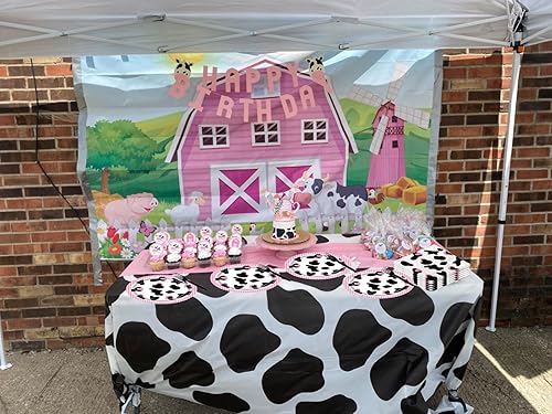 Miniatura 3 de Suministros de fiesta temática de vaca de granja, juego de vajilla con estampado de vaca rosa, mantel de papel para niños dulces, temática de vaca,