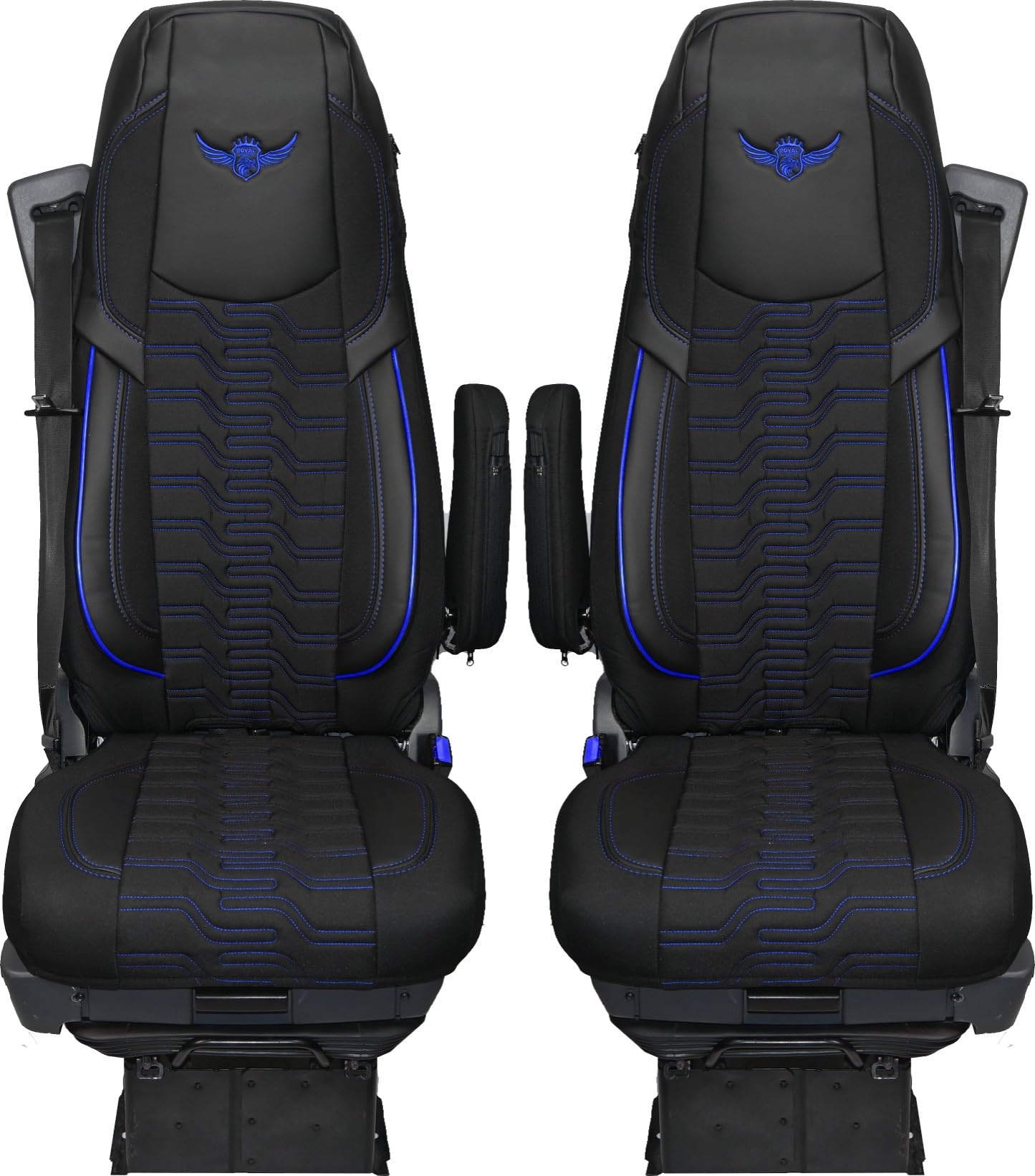 Housse de siège de Camion pour Scania Série R à partir de 2004, 2013, Série S à partir de 2017 - Confortables et personnalisées - pour Camion - en Jacquard et éco-Cuir de Haute qualité Bleu