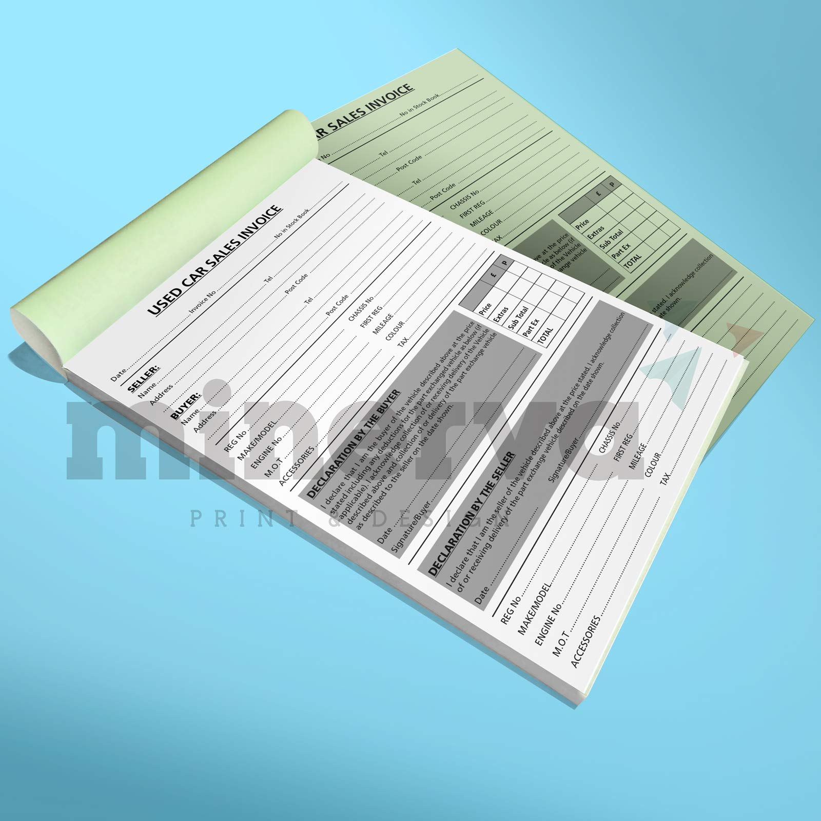 Minerva PrintUsed Car Sales Invoice Receipt Pad A5 for Selling Motor Vehicle Ideal for Trade