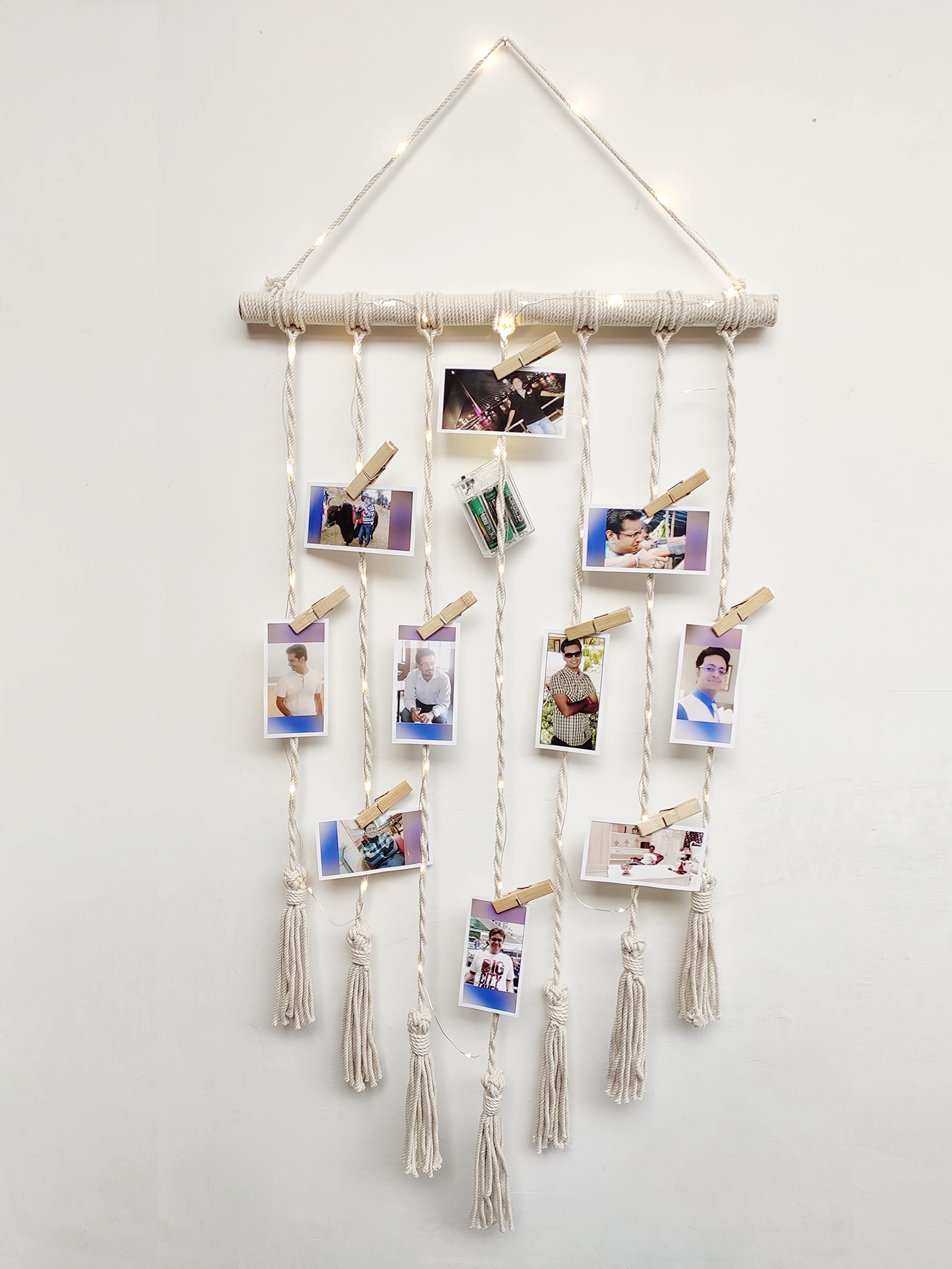 Varenyam Wood Macrame Wall Hanging Photo Frame, Bohemian Home Wall Décor, Indoor Boho Wall Décor, Aesthetic Room Décor, Home Décor Iteams For Bedroom, Living Room With Clips & Light (Ivory-7T-2) (B0BRZZHWTF) Amazon Price History, Amazon Price Tracker