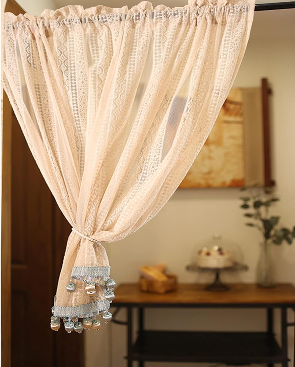 Lace Short Kitchen Curtain Valance, Curtains for Dining Room, Windows, Kitchen, Door, Cabinet Multiple Sizes(W:120cm*H:200cm)