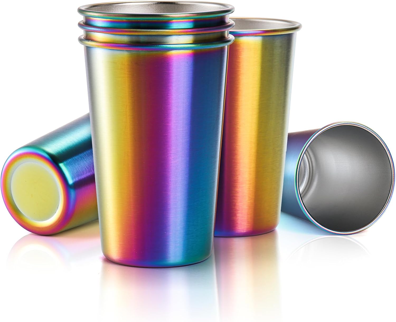 Tosnail 6 Pack 16 oz Stainless Steel Pint Cups Metal Cups Unbreakable Drinking Glasses Water Tumblers for Kids, Adults Indoor and Outdoor Use - Rainbow