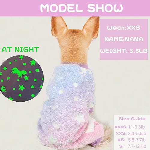 Miniatura 3 de Sebaoyu Pijamas para perros pequeños, suéter que brilla en la oscuridad, nave espacial, estrellas, luna, perrito, material de terciopelo súper