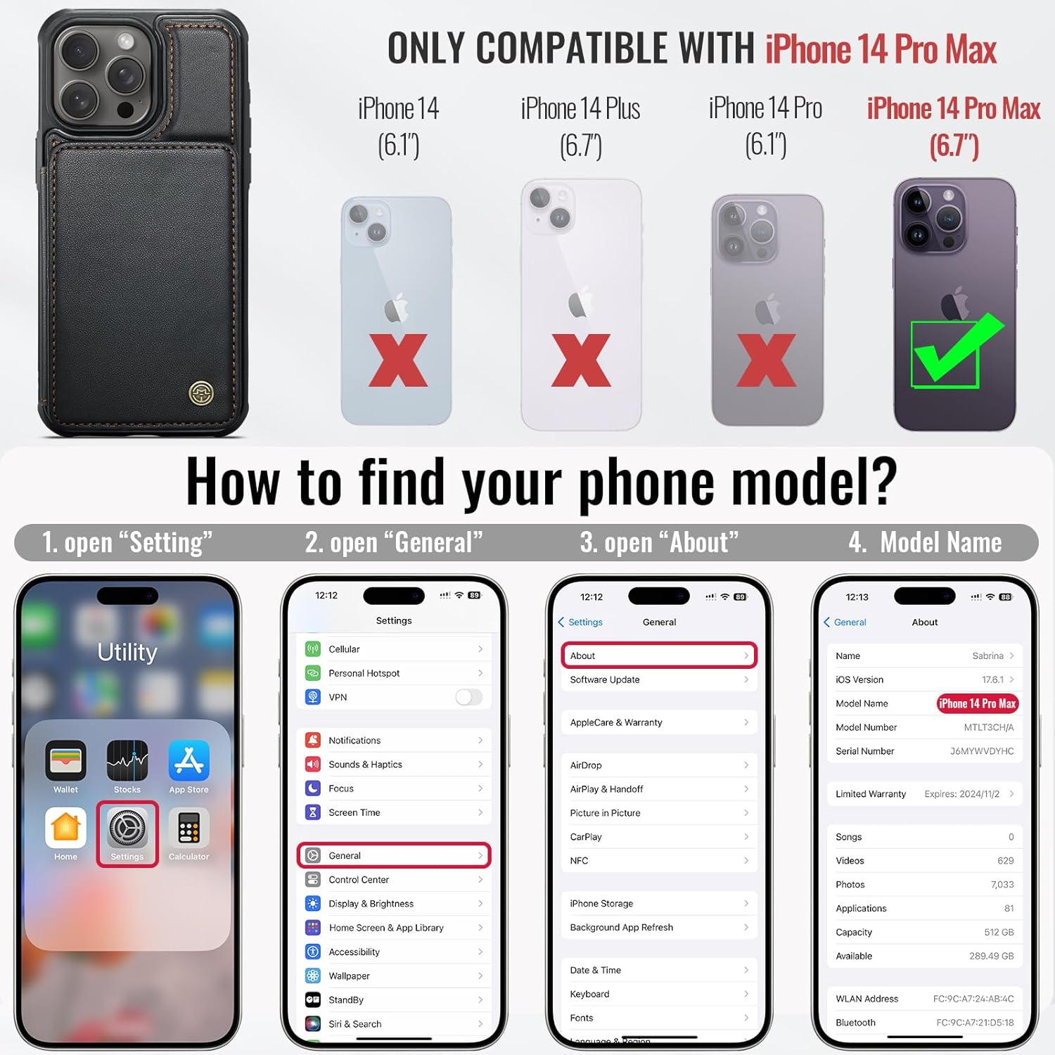 Vinich for iPhone 14 Pro Max Wallet Case with Card Holder, RFID Blocking Credit Slots Kickstand Shockproof Phone Cover Fit for iPhone 14 Pro Max 6.7" Black - Image 2