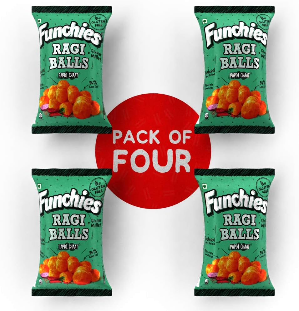 Funchies Baked Gluten Free Ragi Balls - Papdi Chaat, 400 Grams (Pack of 4)