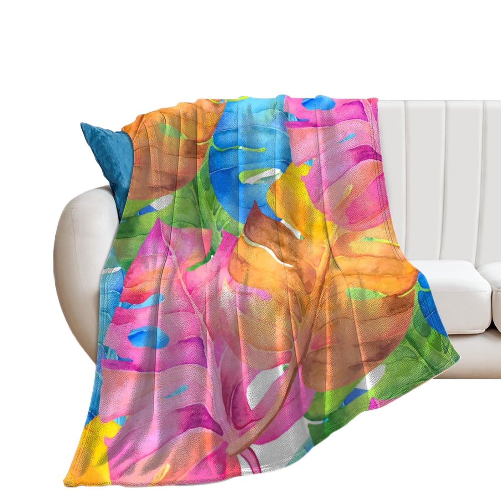 Plaid canapé et lit en flanelle de qualité supérieure motif feuilles 130x150cm