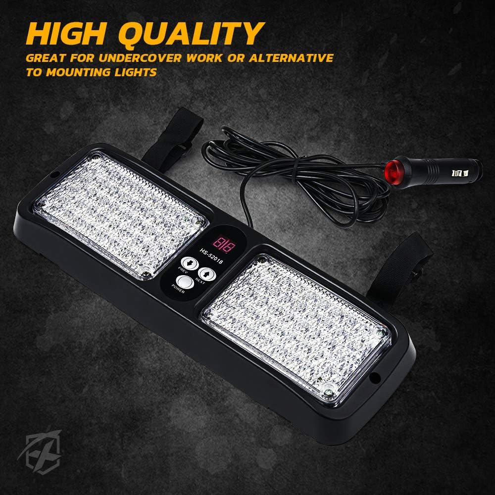 Xprite Blue 86 LED SunShield Sun Visor Emergency Strobe Lights 12 Flash Modes Hazard Police Warning Light for Law Enforcement Vehicle