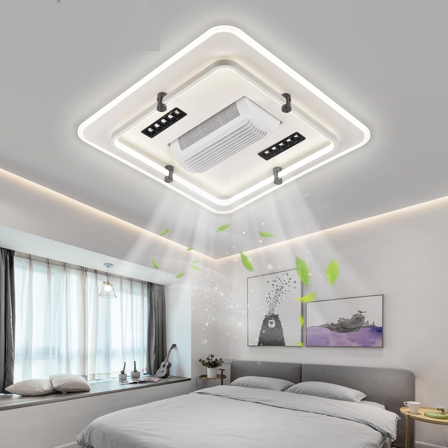 QAWACHH Voice Commmand Square Ceiling Fan Light Stealth Chandelier with Remote Control LED Fan Dimmable Three-color Dimmin... - Review, Price and Buying Guide