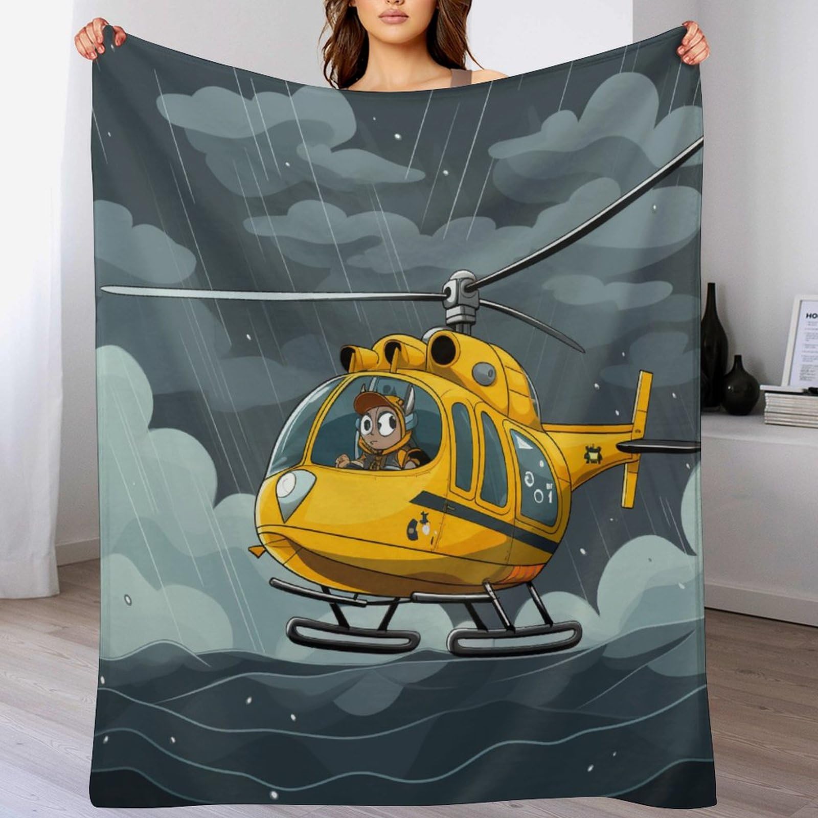 Plaid polaire hélicoptères 100x130 cm en flanelle douce pour lit et canapé