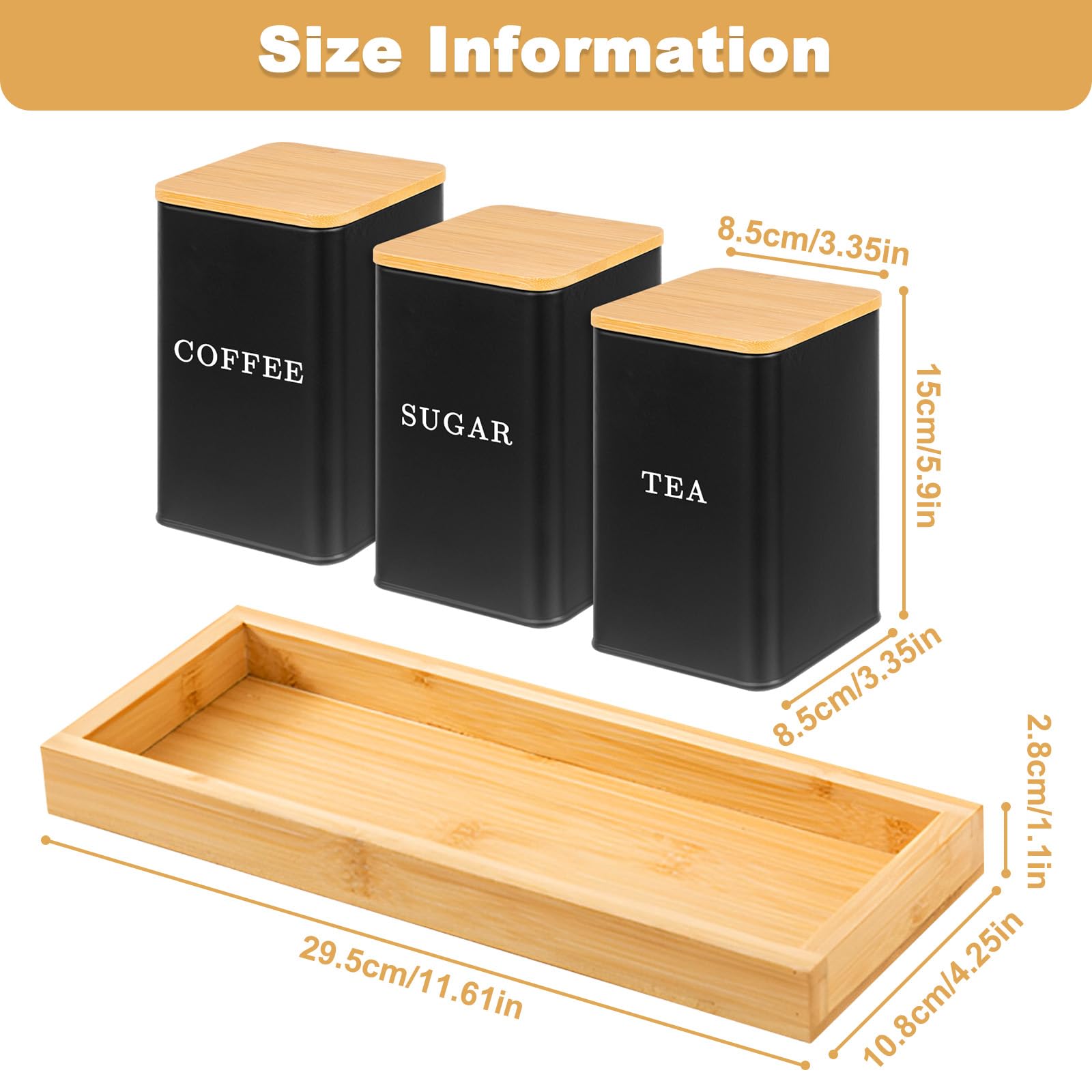 Tuzsocr 3-delige keukendozenset, koffie-/thee-suiker, opbergdozen met deksel, keukenorganizer, zwart (zwart Tuzsocr 3-delige keukendozenset, koffie-/thee-suiker, opbergdozen met deksel, keukenorganizer, zwart (zwart