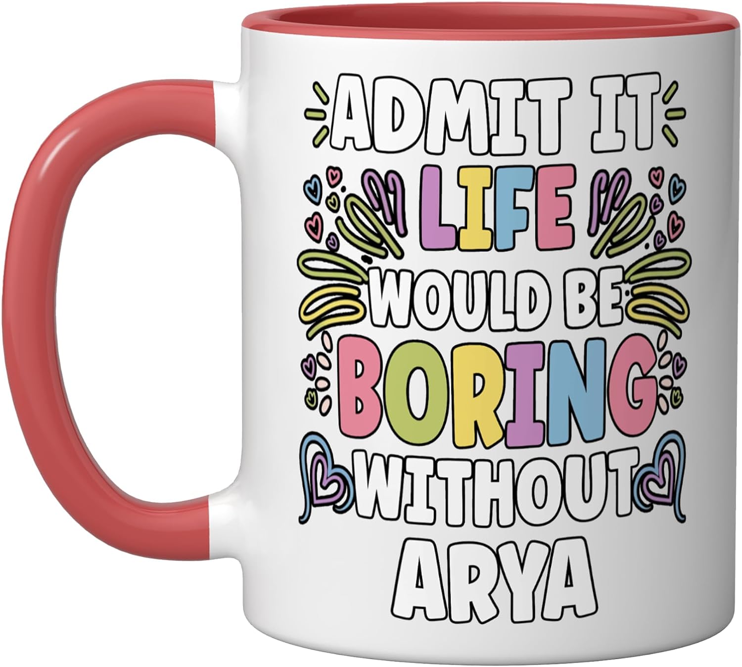 ARYA Personalized Name Funny Cute Custom ARYA Name Ceramic Mug, Blue/White, 15oz image 5