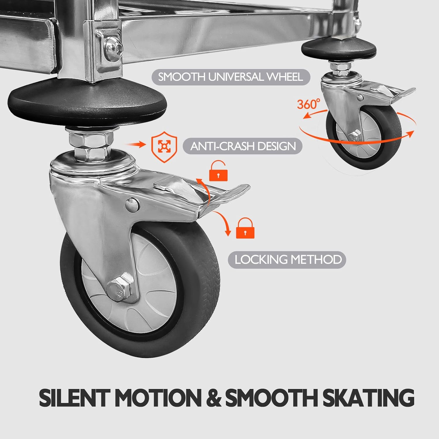 3 Tier Stainless Steel Utility Cart on Wheels, Kitchen Storage Cart, Service Carts for Restaurants, Kitchens, Warehouses, Hotels and Commercial Use, 400lbs, 29.5" L *15.7" W *32.6" H.