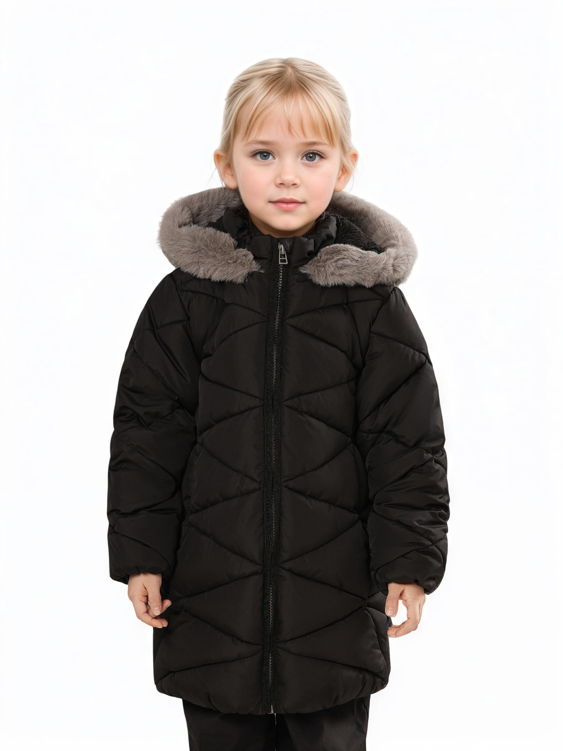 SOLOCOTE Winterjas voor meisjes, met capuchon, Sherpa gevoerd, lichte jas, dik, warm, puffy, waterdicht, winddicht, katoen, glanzende jassen, zwart, 5-6 Jaar SOLOCOTE Winterjas voor meisjes, met capuchon, Sherpa gevoerd, lichte jas, dik, warm, puffy, waterdicht, winddicht, katoen, glanzende jassen, zwart, 5-6 Jaar