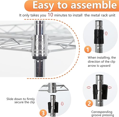 Miniatura 168 de BestOffice Estantes de almacenamiento de alambre de 3 niveles con ruedas 23 x 13 x 31 pulgadas Cromado Estantes ajustables Estante de metal