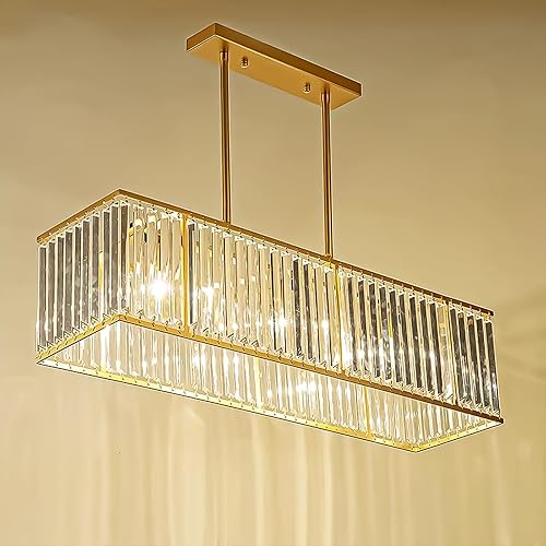 Miniatura 8 de yomay Moderno candelabro rectangular de cristal dorado Candelabros de cristal accesorios de iluminación para comedor isla de cocina