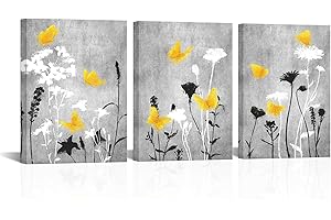 LoveHouse Yellow and Grey Bathroom Flower Wall Art Grey and Yellow Bathroom...