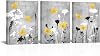 LoveHouse Yellow and Grey Wall Art Wildflower And Butterfly Canvas Prints Bathroom Wall Decor Boho Botanical Paintings Vintage Floral Pictures